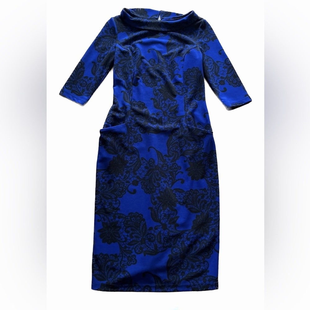 Black and blue Laura Bettini midi dress with pockets